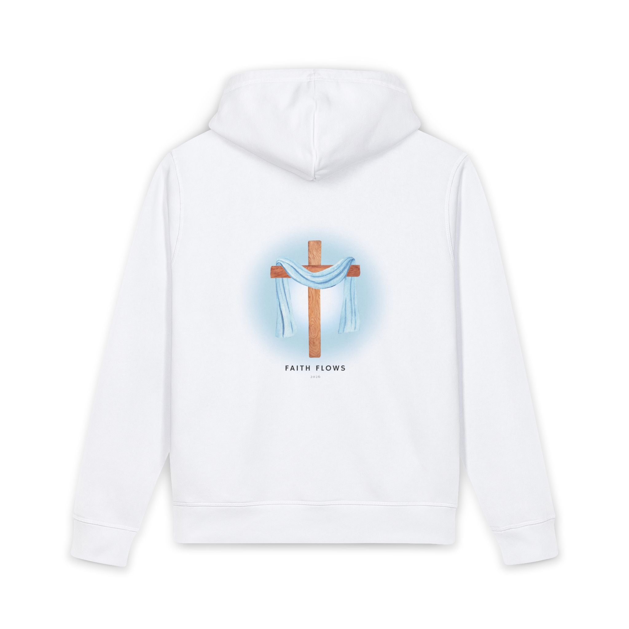 Christian Cross Hoodie — "Faith Flows" Graphic Organic Side-Pocket Sweatshirt