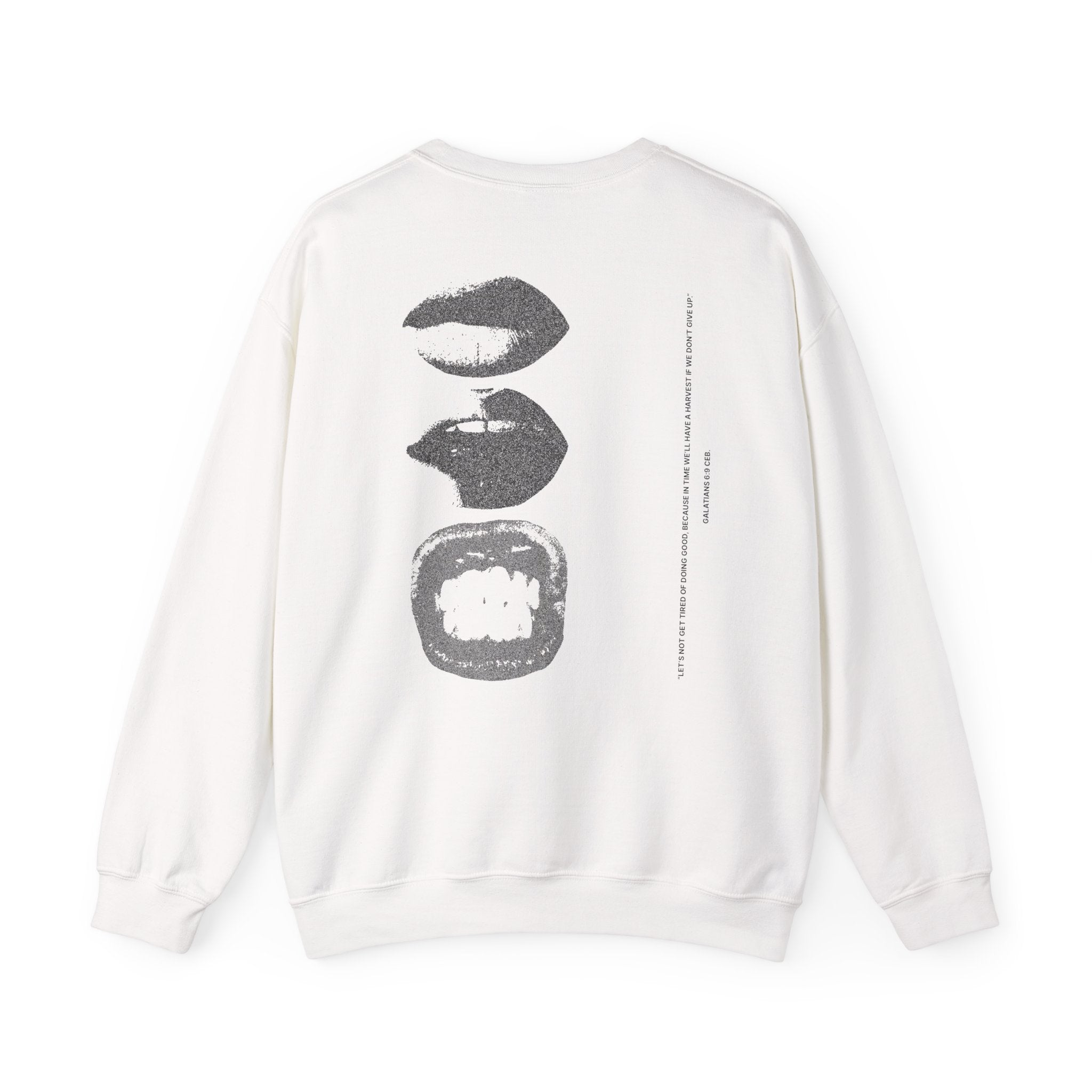 Crewneck Sweatshirt — Monochrome Pop Art Lip Print Back Graphic