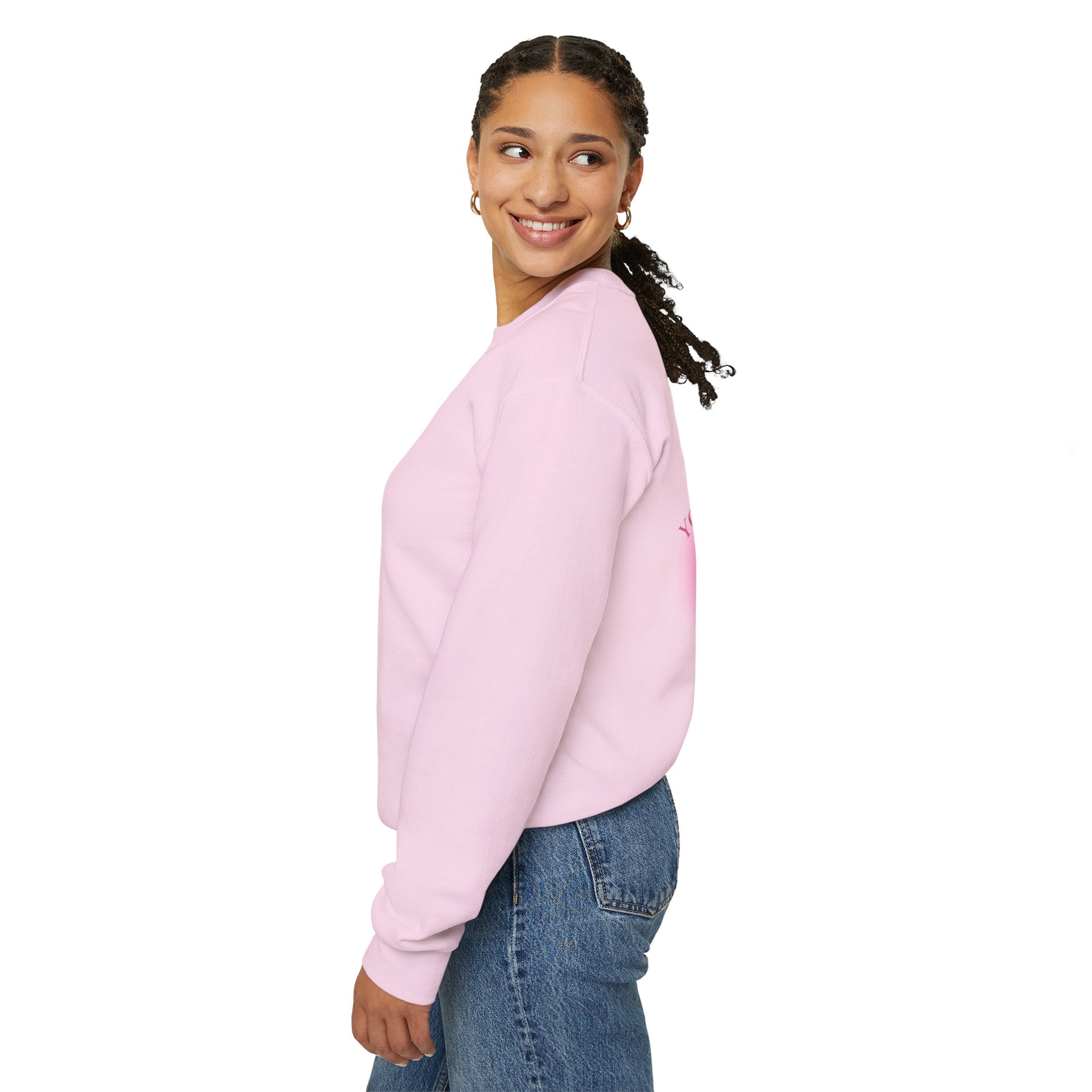 Crewneck Sweatshirt — "You Are Born To Be Loved" Pink Heart Back Design